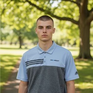 Adidas Men's Light Blue and Dark Gray Polo Shirt